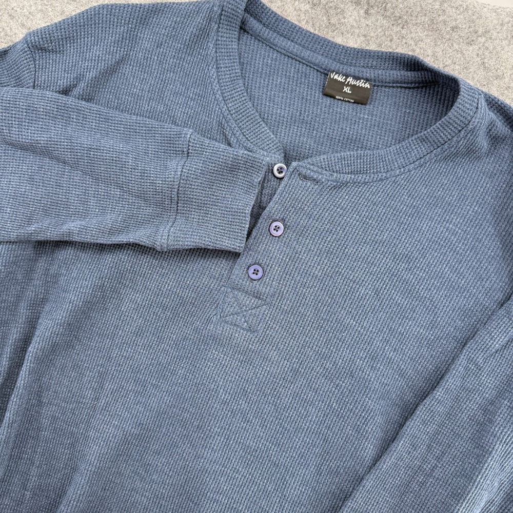 Jake Austin Henley Shirt Mens XL Blue‎ Gray Long Sleeve Waffle Knit Cotton